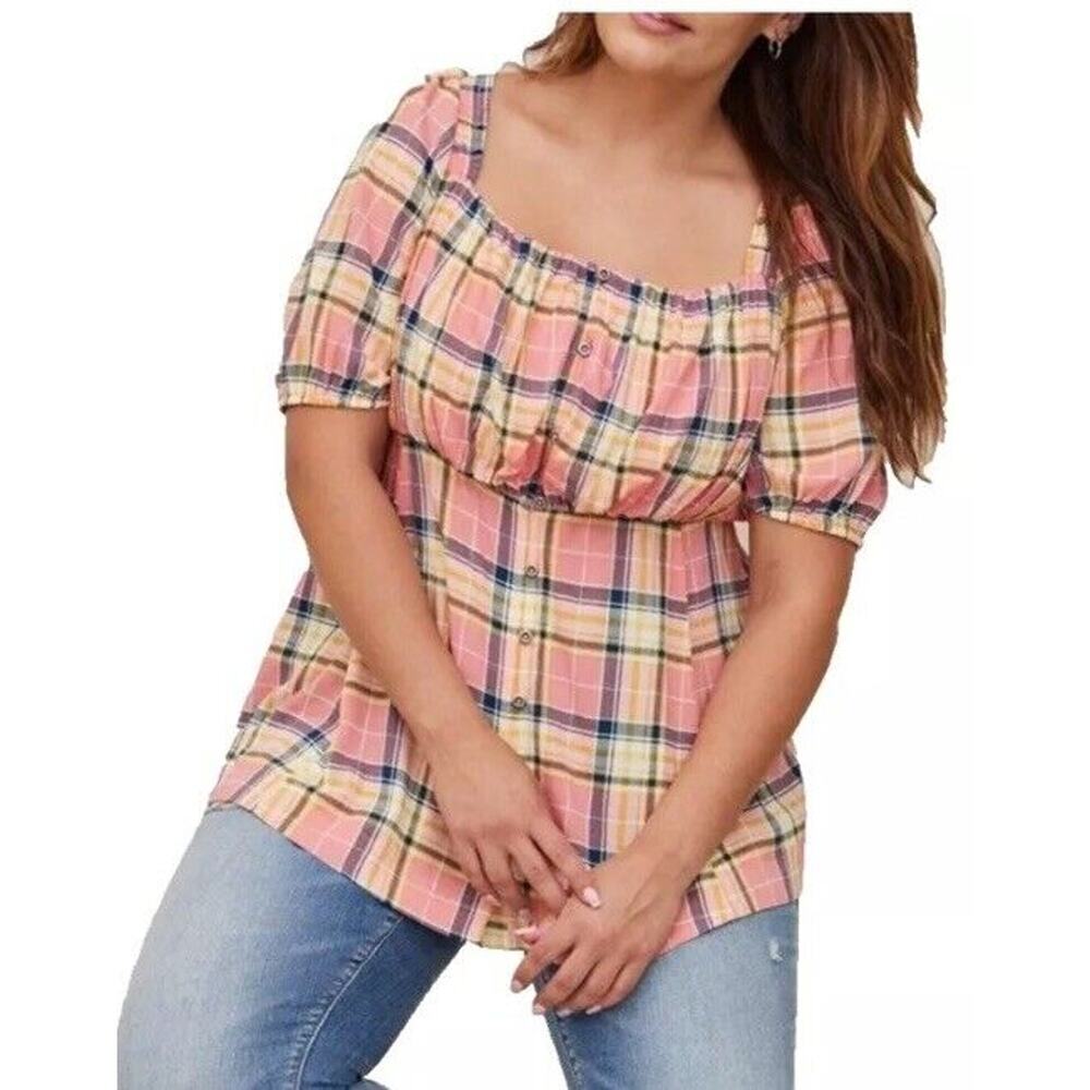Plaid Women's Top in Pink and Yellow